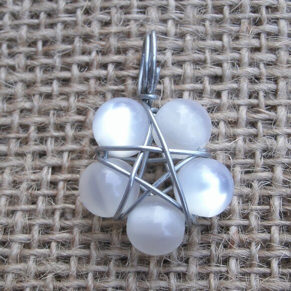 Handmade Aqua Aura Beads Star Flower Pentacle Pendant - Picture 2 of 8